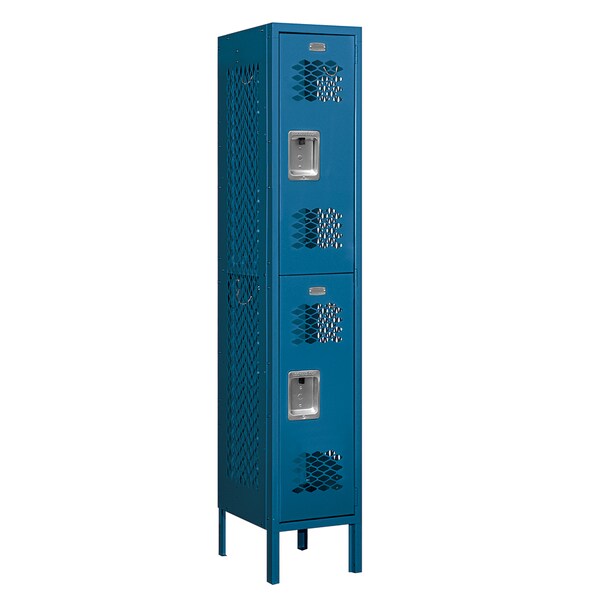 2 Tier Vented Locker, 12"Wx66"Hx15"D, 2 Door, Blue, Unassembled